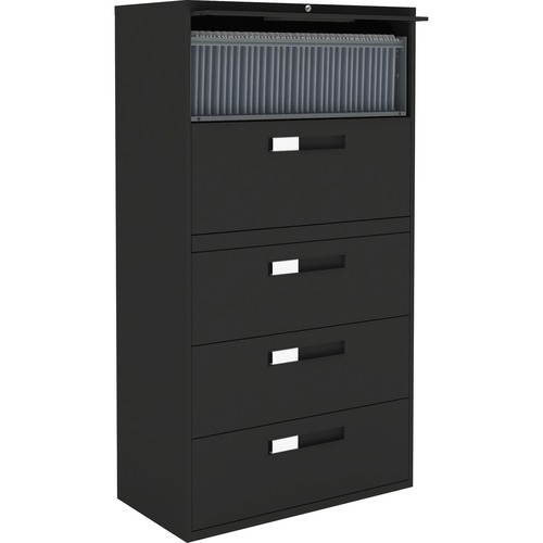 Global 9300 Series Centre Pull Lateral File - 5-Drawer - 18" x 36" x 65.3" - 5 x Drawer(s) for File - Letter, Legal, A4 - Lateral - Hanging Bar, Interlocking, Anti-tip, Pull Handle, Ball-bearing Suspension, Leveling Glide, Lockable, Durable, Reinforced -  = GLB93365F1HBL