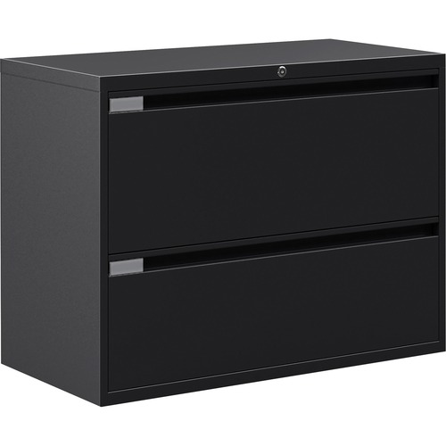 Global 9300 Series Full Pull Lateral File - 2-Drawer - 18" x 36" x 27.1" - 2 x Drawer(s) for File - Letter, Legal, A4 - Lateral - Pull Handle, Durable, Hanging Bar, Interlocking, Anti-tip, Leveling Glide, Lockable, Ball-bearing Suspension, Welded - Black = GLB9336P2F1HB