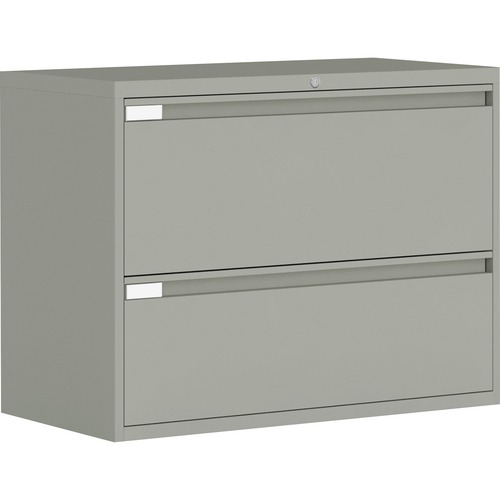 Global 9300 Series Full Pull Lateral File - 2-Drawer - 18" x 36" x 27.1" - 2 x Drawer(s) for File - Letter, Legal, A4 - Lateral - Pull Handle, Durable, Hanging Bar, Interlocking, Anti-tip, Leveling Glide, Lockable, Ball-bearing Suspension, Welded - Gray = GLB9336P2F1HG