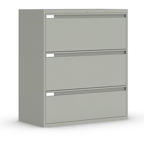 Global 9300 Series Full Pull Lateral File - 3-Drawer - 18" x 36" x 40.5" - 3 x Drawer(s) for File - Letter, Legal, A4 - Lateral - Pull Handle, Durable, Hanging Bar, Interlocking, Anti-tip, Leveling Glide, Lockable, Ball-bearing Suspension, Welded - Gray = GLB9336P3F1HG