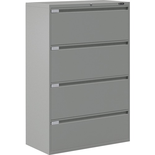 Global 9300 Series Full Pull Lateral File - 4-Drawer - 18" x 36" x 54" - 4 x Drawer(s) for File - Letter, Legal, A4 - Lateral - Pull Handle, Durable, Hanging Bar, Interlocking, Anti-tip, Leveling Glide, Lockable, Ball-bearing Suspension, Welded - Gray = GLB9336P4F1HG