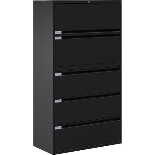 Global 9300 Series Full Pull Lateral File - 5-Drawer - 18" x 36" x 65.3" - 5 x Drawer(s) for File - Letter, Legal, A4 - Lateral - Pull Handle, Durable, Hanging Bar, Interlocking, Anti-tip, Leveling Glide, Lockable, Ball-bearing Suspension, Welded - Black = GLB9336P5F1HB