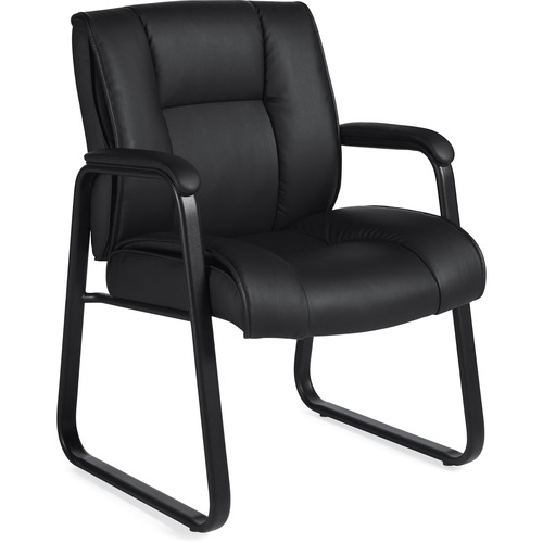Offices To Go Ashmont Medium Back Guest Chair - Black Leather Seat - Black Leather Back - Steel Frame - Mid Back - Sled Base - 1 Each = GLBMVL2782BL