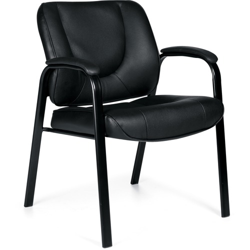 Offices To Go Centro Guest Chair - Black Leather, Luxhide Seat - Black Leather, Luxhide Back - Black Steel Frame - Four-legged Base - Armrest - 1 Each - Reception, Side & Guest Chairs - GLBOTG3915BL