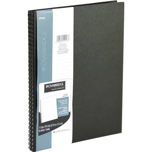 Cambridge Notebook - 80 Sheets - 160 Pages - Twin Wirebound - Ruled - Hard Cover, Perforated, Heavyweight Sheet, Storage Pocket, Textured - Recycled - 1Each