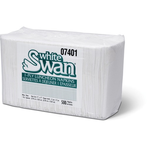 White Swan 1-ply Luncheon Napkins - 1 Ply - 4 Fold - 11" x 13" - White - Individually Wrapped - For Food Service, School, Office, Restaurant - 500 Per Pack - 500 / Pack = KRI07401