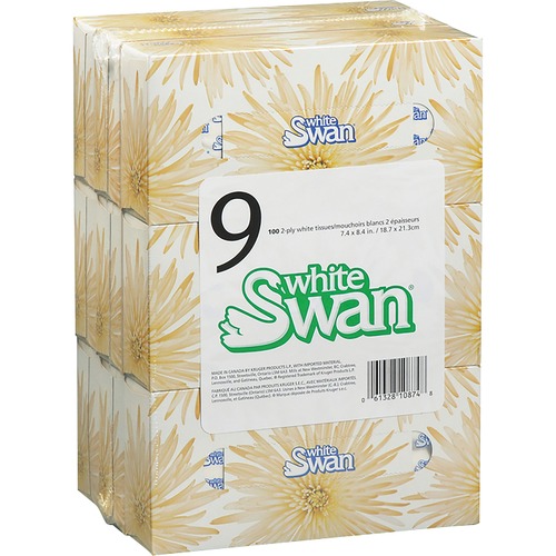 White Swan Facial Tissue - 2 Ply - Multi - Soft, Comfortable, Strong, Absorbent - For Food Service, Hotel, School, Office - 100 Per Pack - 9 / Pack