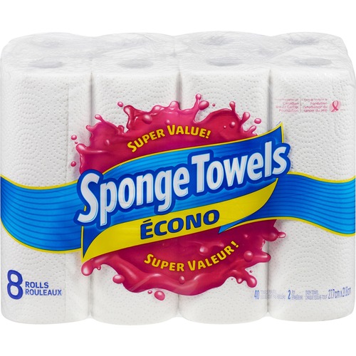 SpongeTowels Paper Towels - 2 Ply - White - Paper - Strong, Absorbent - For Window, Table - 40 Per Pack - 8 / Pack