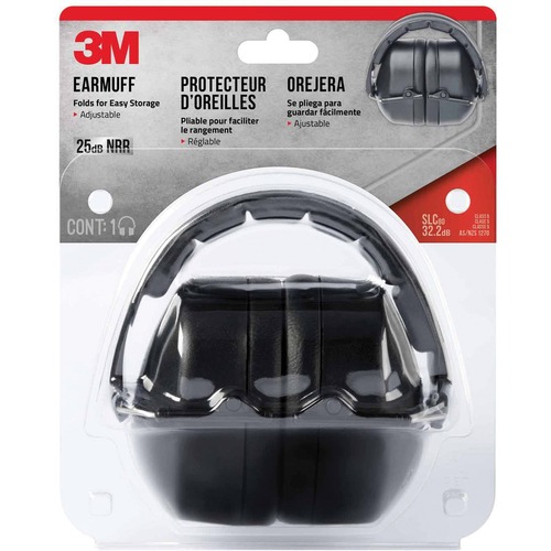 3M Folding Earmuff - Foldable, Cushioned, Comfortable, Adjustable, Noise Reduction - Noise Protection - Black - 1 Each
