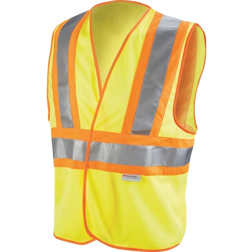 3M Reflective Yellow Safety Vest - Recommended for: Construction - Breathable, Lightweight, Cell Phone Pocket, Light Duty, Reflective, High Visibility - Universal Size - Polyester, Mesh - Yellow, Orange - 1 Each