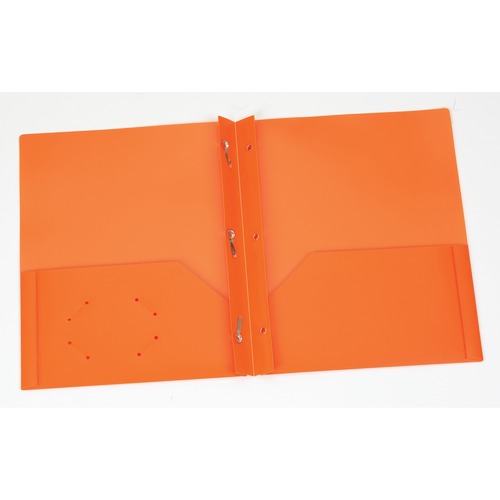 Oxford Letter Pocket Folder - 8 1/2" x 11" - 135 Sheet Capacity - 3 x Prong Fastener(s) - 2 Internal Pocket(s) - Polypropylene - Orange - 1 Each