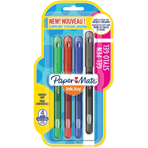 Paper Mate Gel Pen - Medium Pen Point - 0.7 mm Pen Point Size - Green, Red, Blue, Black - Green, Red, Blue, Black Barrel - 4 / Pack - Gel Ink Pens - PAP2023717