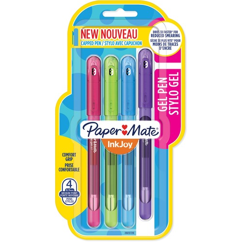 Paper Mate InkJoy Gel Ink Stick Pen - Medium Pen Point - 0.7 mm Pen Point Size - Berry, Lime, Blue, Purple - Berry, Lime, Bright Blue, Purple Barrel - 4 / Pack