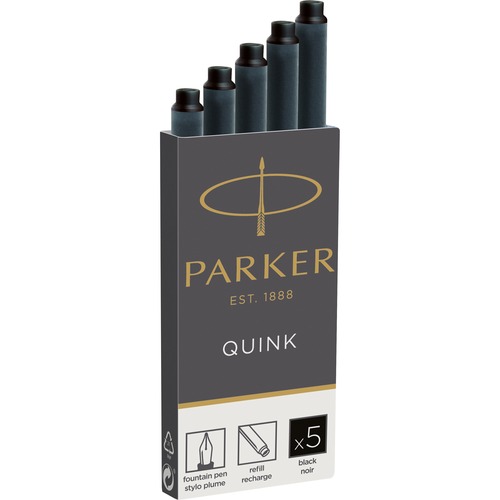 Parker Fountain Ink Cartridge Refill - Black Ink - Washable, Smudge Resistant, Quick-drying Ink - 5 / Pack - Pen Refills - PAR1950402