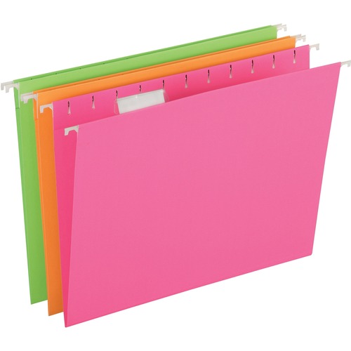 Pendaflex 1/5 Tab Cut Letter Recycled Hanging Folder - 8 1/2" x 11" - Neon Pink, Neon Orange, Neon Green - 12 / Pack = PFX81670