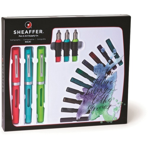 Sheaffer Calligraphy Maxi Kit - Fine, Medium, Bold Pen Point - Red, Green, Blue, Black, Turquoise, Purple, Brown - 1 / Set - Calligraphy, Ink & Print Making - SHF83404