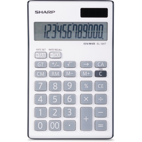 Sharp 12-Digit Desktop Calculator - Dual Power, Auto Power Off, Built-in Memory, Angled Display - 1 Line(s) - 12 Digits - LCD - Battery/Solar Powered - Battery Included - 1 - LR44 - 1" x 3.8" x 6.1" - Gray - Plastic - Handheld - 1 Each