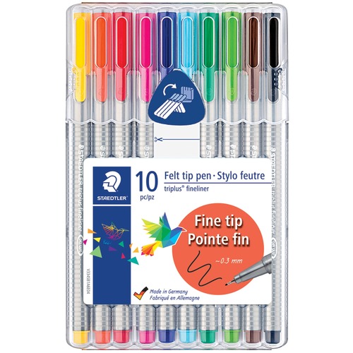 Staedtler Triplus Fineliner Felt Tip Pens - 10 Assorted Colours