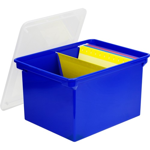 Storex Storage File Tote - External Dimensions: 14.5" Width x 19.5" Depth x 11.5" Height - 35 lb - 35.02 L - 3500 x Sheet - Snap-tight Closure - Stackable - Plastic - Clear, Blue - For Letter, File, Folder - Recycled - 1 Each
