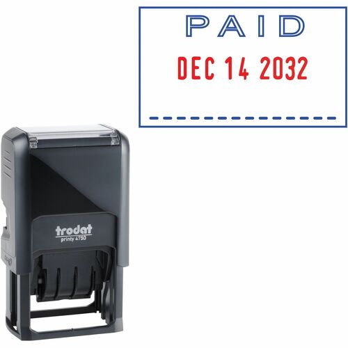 Trodat PAID Text Window Self-inking Dater - "PAID" - Blue, Red - 1 Each - Custom Date Stamps - TRO143905