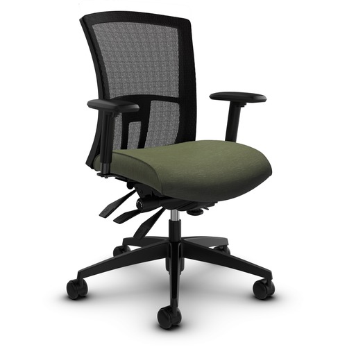 Global Mesh Medium Back Multi-Tilter - Hardwood Veneer, Polyester Seat - Grass Green Polypropylene, Elastomer Back - Black Frame - Mid Back - 5-star Base - Yes - 1 Each