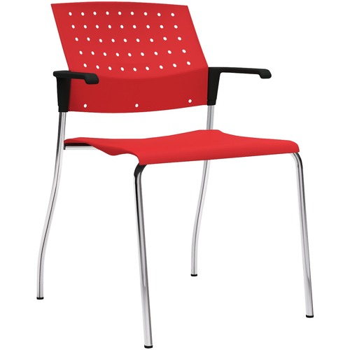 Global Stacking Armchair with Upholstered Seat and Polypropylene Back - Scarlet Polypropylene Seat - Scarlet Polypropylene Back - Chrome Steel Frame - Four-legged Base - Yes - 1 Each