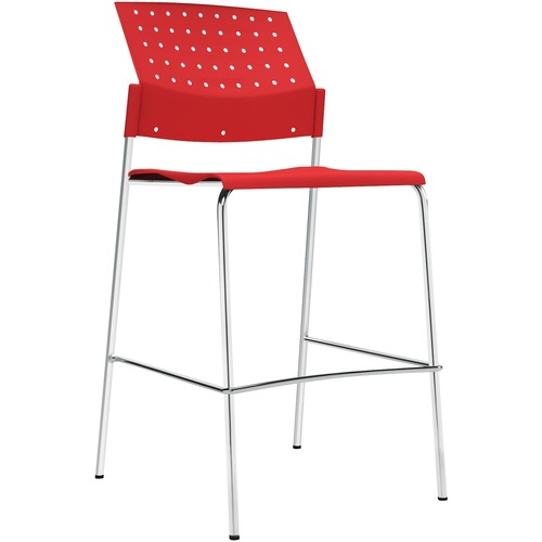 Global Armless Bar Stool, Polypropylene Seat & Back - Scarlet Polypropylene Seat - Scarlet Polypropylene Back - Chrome Frame - Four-legged Base - 1 Each - Stools & Drafting Chairs - GLB6558SAR