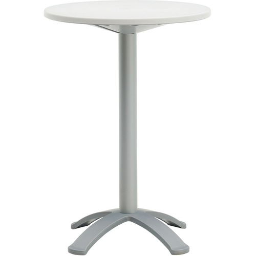 Global Round Table - Bar Height - 28.5" x 28.5" x 29.5" - Material: Polymer Top - Finish: Silver Base, Milk Top