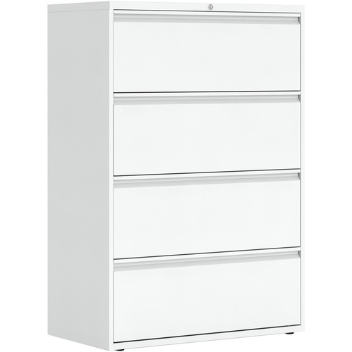 Global MVL1936P4 File Cabinet - 4-Drawer - 19.3" x 36" x 52.1" - 4 x Drawer(s) for File - Letter, Legal - Lateral - Leveling Glide, Interlocking, Lockable, Hanging Bar, Recessed - Designer White - Metal - Lateral Files - GLBMVL1936P4DWT