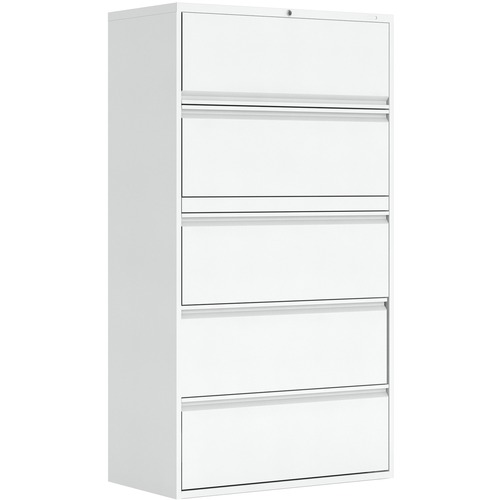 Global MVL1936P5 File Cabinet - 5-Drawer - 19.3" x 36" x 66.6" - 5 x Drawer(s) for File - Letter, Legal - Lateral - Leveling Glide, Interlocking, Lockable, Hanging Bar, Recessed - Designer White - Metal - Lateral Files - GLBMVL1936P5DWT