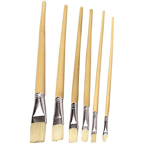 Funstuff "Art Class" Bristle Brushes - 12 Brush(es) - 0.25" (6.35 mm) Bristle - No. 2 - Aluminum Ferrule
