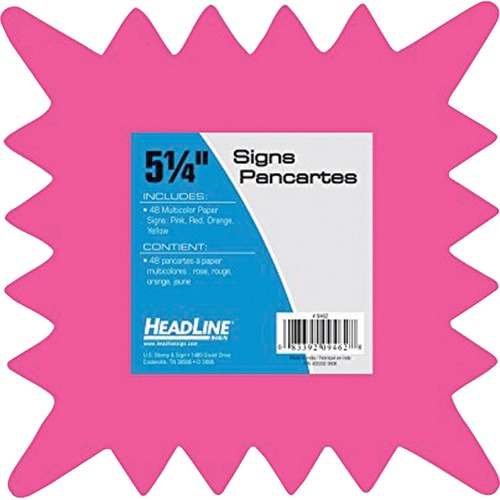 U.S. Stamp & Sign Information Sign - 48 Pack - 5.25" (133.35 mm) Holding Width x 5.25" (133.35 mm) Holding Height - Square Shape - Die-cut - Pink, Orange, Red, Yellow