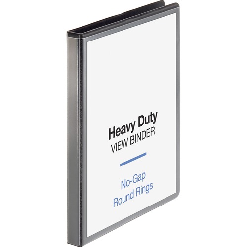 Business Source Heavy-duty View Binder - 1/2" Binder Capacity - Letter - 8 1/2" x 11" Sheet Size - 125 Sheet Capacity - Round Ring Fastener(s) - 2 Internal Pocket(s) - Polypropylene, Chipboard - Black - Heavy Duty, Wrinkle-free, Gap-free Ring, Non-glare, 