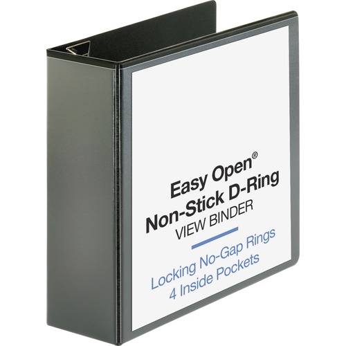 Business Source Locking D-Ring View Binder - 4" Binder Capacity - Letter - 8 1/2" x 11" Sheet Size - 775 Sheet Capacity - D-Ring Fastener(s) - 4 Inside Front & Back Pocket(s) - Polypropylene, Chipboard - Black - Recycled - Non-glare, Sturdy, Exposed Rivet