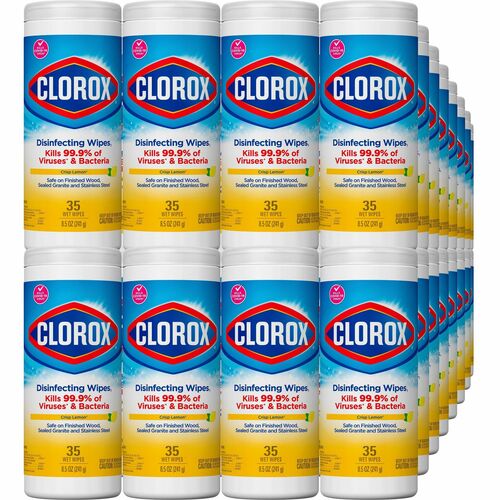 Clorox Disinfecting Cleaning Wipes - Ready-To-Use - Crisp Lemon Scent - 35 / Canister - 420 / Bundle - Anti-bacterial, Textured, Bleach-free - Yellow