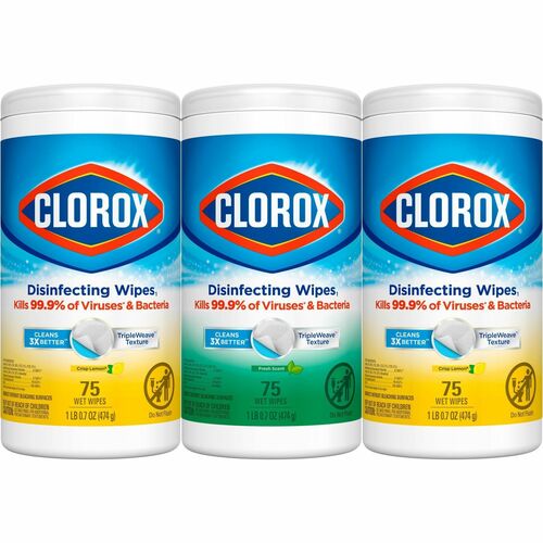 Clorox Disinfecting Bleach Free Cleaning Wipes Value Pack - Ready-To-Use - 75 / Canister - 480 / Pallet - Easy to Use, Antibacterial - White