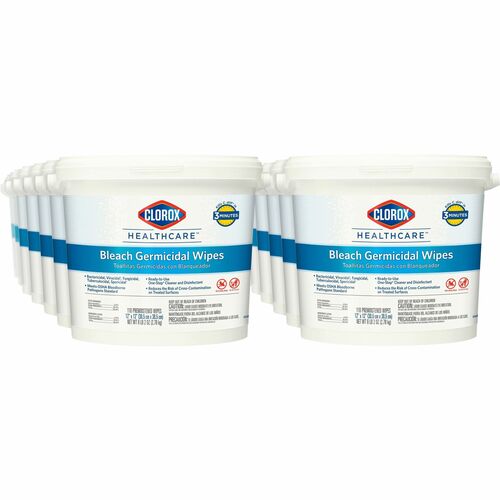 Clorox Healthcare Bleach Germicidal Wipes - Ready-To-Use - 12" Length x 12" Width - 110 / Canister - 50 / Bundle - Anti-corrosive, Antibacterial - White
