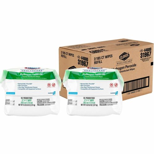 Clorox Healthcare Hydrogen Peroxide Cleaner Disinfectant Wipes - Wipe - 185 / Pack - 2 / Carton - White