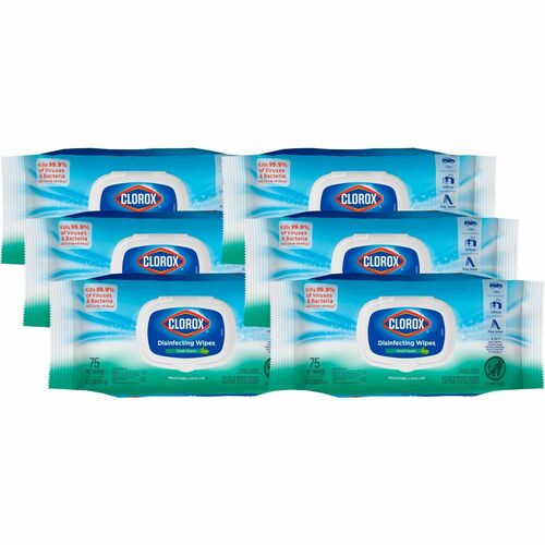 Clorox Disinfecting Cleaning Wipes Value Pack - Bleach-free - Fresh Scent - 75 / Flex Pack - 6 / Carton - Bleach-free, Antibacterial - White