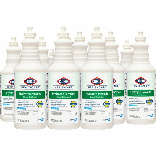 Clorox Healthcare Pull-Top Hydrogen Peroxide Cleaner Disinfectant - Ready-To-Use - 32 fl oz (1 quart) - 276 / Bundle - Non-corrosive, Bleach-free - Clear