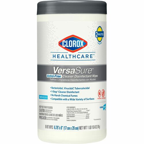 Clorox Healthcare VersaSure Cleaner Disinfectant Wipes - 8" Length x 6.75" Width - Durable, Alcohol-free, Low Odor, Fragrance-free, Fume-free, Strong - White - 85Tub - 450 / Pallet