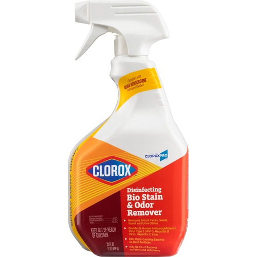CloroxPro Disinfecting Bio Stain & Odor Remover Spray - Ready-To-Use - 32 fl oz (1 quart) - 432 / Pallet - Deodorize, Bleach-free, Disinfectant, Antibacterial - Translucent
