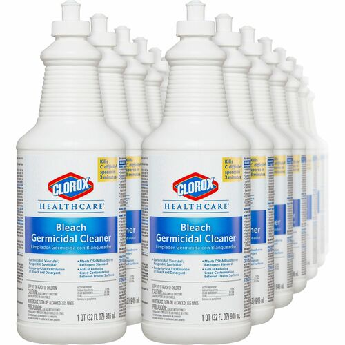 Clorox Healthcare Pull-Top Bleach Germicidal Cleaner - Ready-To-Use - 32 fl oz (1 quart) - 180 / Bundle - Anti-corrosive, Antibacterial, Disinfectant - White