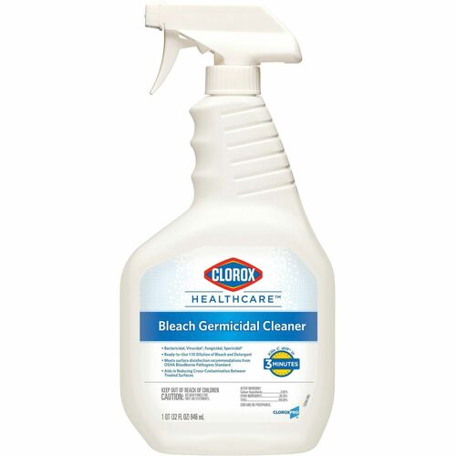 Clorox Healthcare Bleach Germicidal Cleaner - Ready-To-Use Spray - 32 fl oz (1 quart) - 180 / Bundle - White