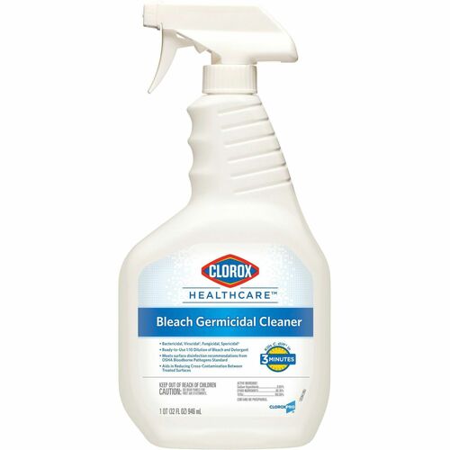 Clorox Healthcare Bleach Germicidal Cleaner - Ready-To-Use - 32 fl oz (1 quart) - Anti-corrosive, Antibacterial, Disinfectant - White, Clear Bottle - 360 / Pallet