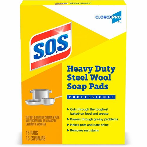 S.O.S Steal Wool Soap Pads - 4" Length x 5" Width - 15 / Box - 240 / Bundle - Heavy Duty - Gray, Blue