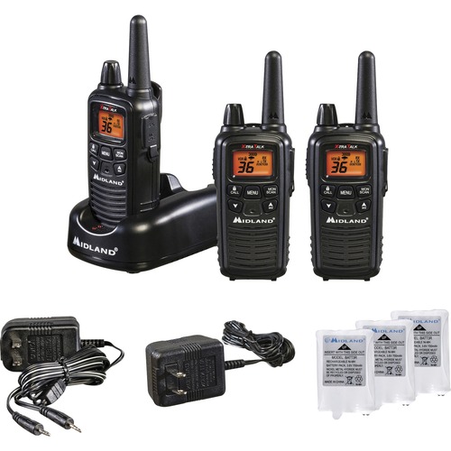 Midland LXT633VP3 Two-Way Radio Three Pack - 22 Radio Channels - Upto 158400 ft - 121 Total Privacy Codes - Silent Operation, Hands-free - AAA - Nickel Metal Hydride (NiMH) - Black - 3 Each