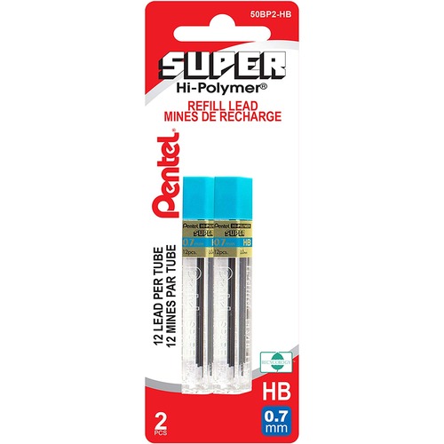 Pentel Super Hi-Polymer Pencil Refil - 0.7 mmFine Point - HB - Break Resistant - 12 / Tube - Lead Refills - PEN50BP2HB