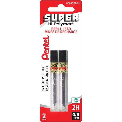 Pentel Super Hi-Polymer Pencil Refil - 0.5 mmFine Point - 2H - Break Resistant, Wear Resistant, Strong - 12 / Tube