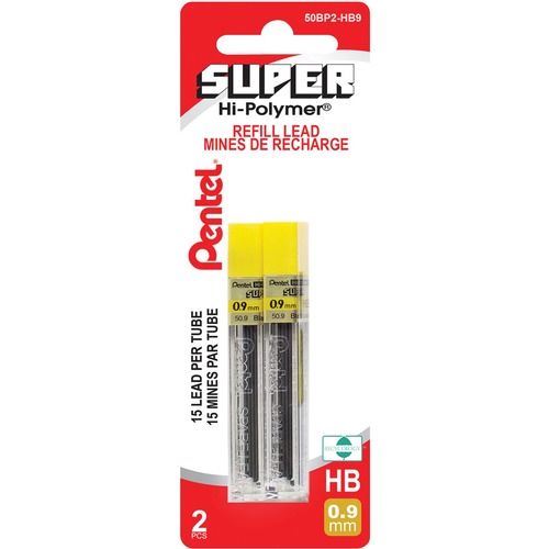 Pentel Super Hi-Polymer Pencil Refil - 0.9 mmFine Point - HB - Break Resistant - 12 / Tube - Lead Refills - PEN50BP2HB9